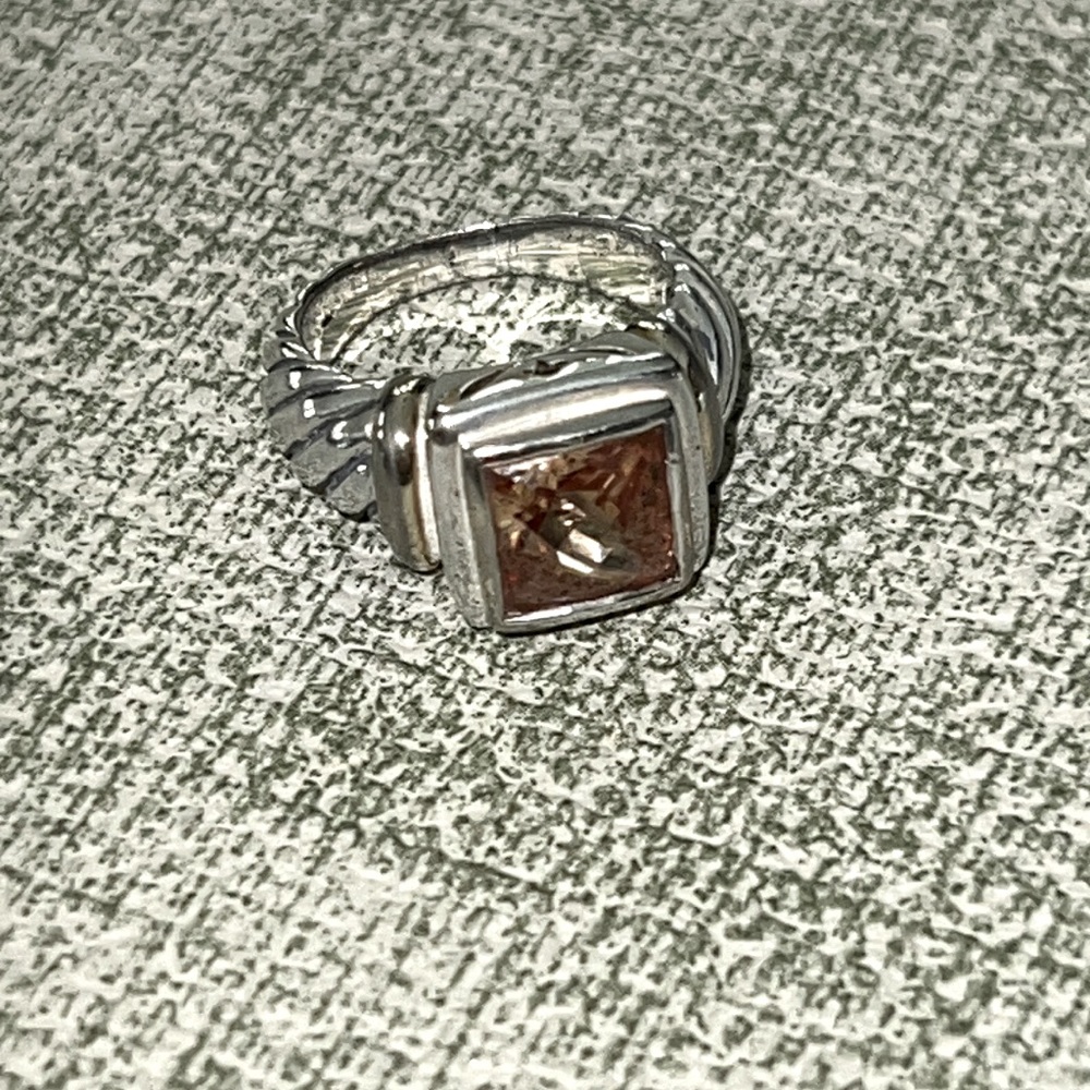 Sterling Silver 'Yurman Style' Ring w/Cushion Cut Pale Amber Stone Size 6